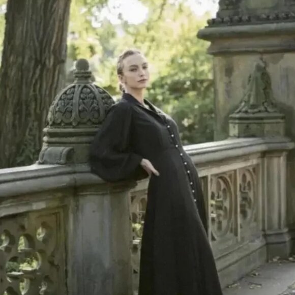 Lillou "The Manhattan" Black Pearl Cotton Long Sleeve Victorian Maxi Dress XS - Picture 1 of 10
